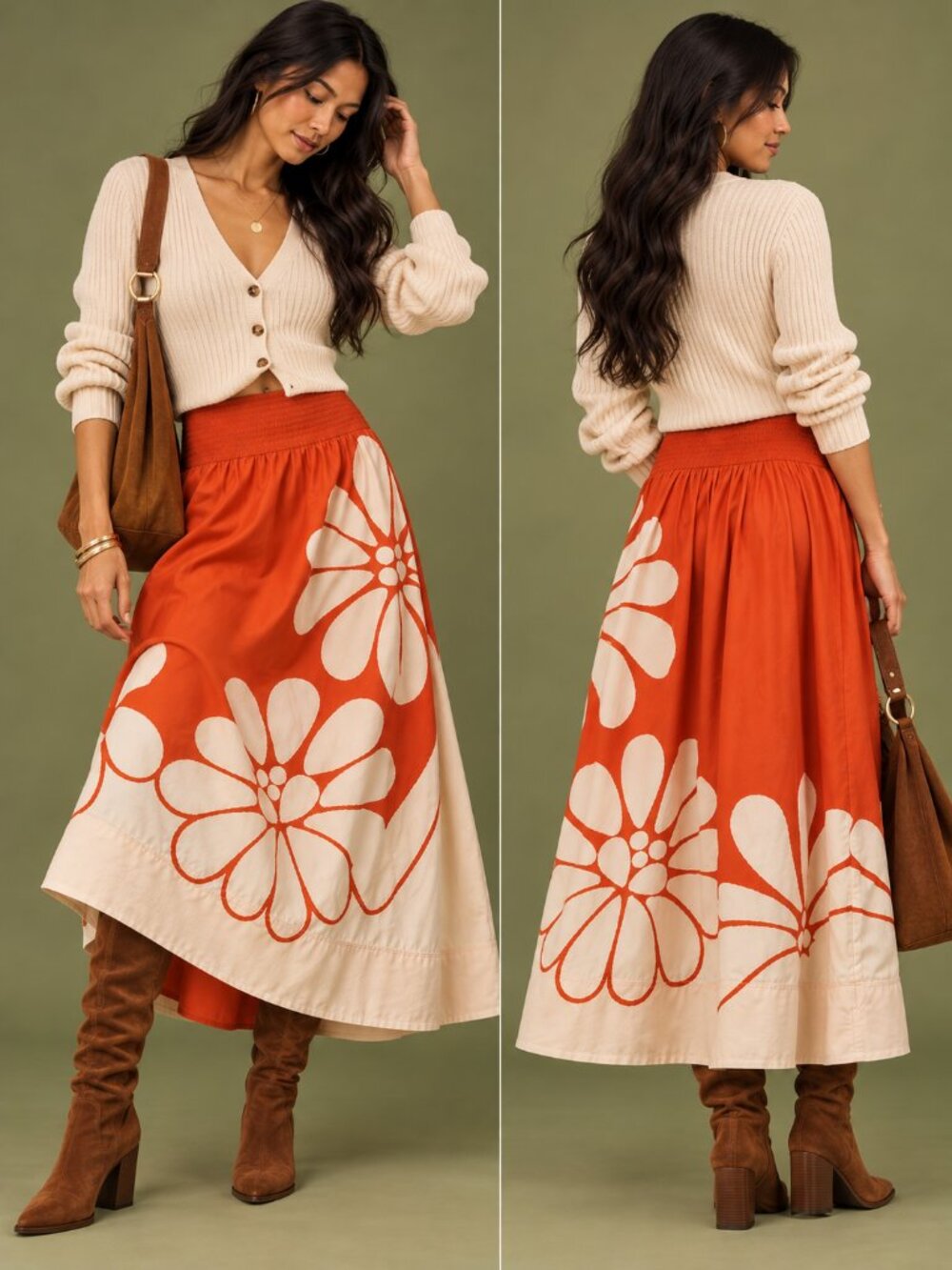 Farm Rio Anthropologie Printed Poplin Midi Skirt Size S